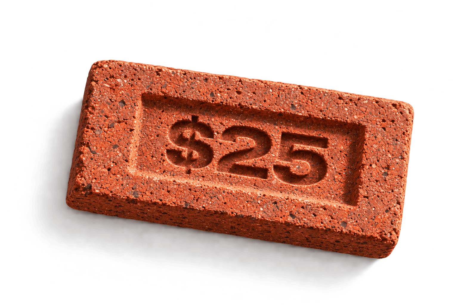 A red laterite brick stamped with $25